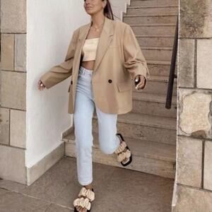 Zara Beige Oversized Double-Breasted Blazer